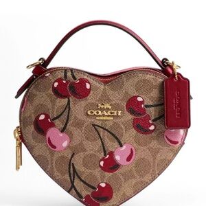 Coach Heart-Shaped Mini Bag in Tan with Red & Pink Cherry Print